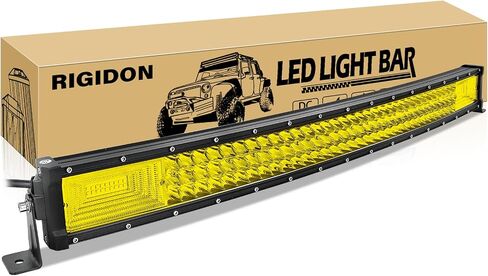 RIGIDON 52 Inch 675W Curved Amber LED Light Bar, Triple Row Flood Spot Combo 67500LM Light Bar Waterproof Driving Boat Offroad LED Work Light for ATV UTV Truck Roof Bumper in Kuwait