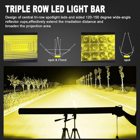 RIGIDON 52 Inch 675W Curved Amber LED Light Bar, Triple Row Flood Spot Combo 67500LM Light Bar Waterproof Driving Boat Offroad LED Work Light for ATV UTV Truck Roof Bumper in Kuwait