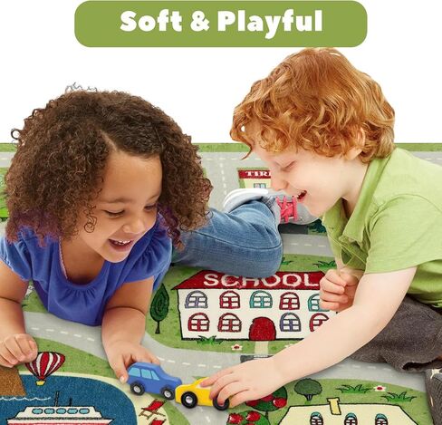 LIVEBOX Large Playroom Rug 5'x7' Kids Play Mat for Classroom, Road Traffic Carpet for Boys Girls Playing Cars Toys, City Life Nursery Car Rug for Toddlers Bedroom Kids Room in Kuwait