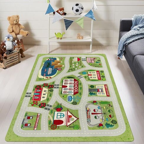 LIVEBOX Large Playroom Rug 5'x7' Kids Play Mat for Classroom, Road Traffic Carpet for Boys Girls Playing Cars Toys, City Life Nursery Car Rug for Toddlers Bedroom Kids Room in Kuwait