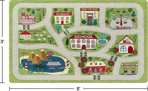 LIVEBOX Large Playroom Rug 5'x7' Kids Play Mat for Classroom, Road Traffic Carpet for Boys Girls Playing Cars Toys, City Life Nursery Car Rug for Toddlers Bedroom Kids Room in Kuwait