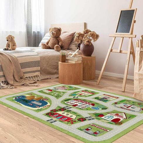LIVEBOX Large Playroom Rug 5'x7' Kids Play Mat for Classroom, Road Traffic Carpet for Boys Girls Playing Cars Toys, City Life Nursery Car Rug for Toddlers Bedroom Kids Room in Kuwait