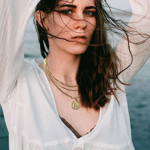LANE WOODS Gold Layered Necklaces for Women Girls Dainty Layering Coin Lock Eye Snake Pendant Jewelry Gifts in Saudi Arabia
