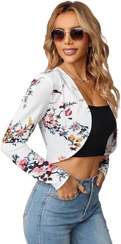 Milumia Women Floral Casual Crop Blazer Open Front Lightweight Outwear in Saudi Arabia