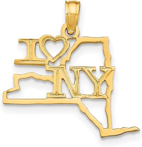 I Love New York NY Letters with Heart on State Shaped Pendant in Real 10k or 14k Gold in Saudi Arabia