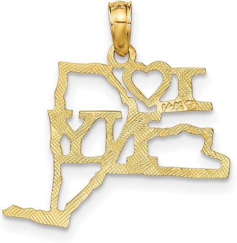 I Love New York NY Letters with Heart on State Shaped Pendant in Real 10k or 14k Gold in Saudi Arabia