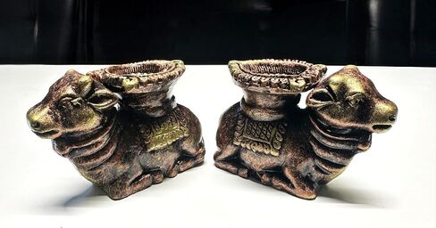 2 Pc Set Big Turtle/ Tortoise Decorated Wax Filled Clay Dia for Diwali Puja Pooja Handmade | Terracotta Earthen Diya Handpainted Antique Colors | Vilakku Oil Lamp | Natural Mitti Diya | Indian Gift in Saudi Arabia