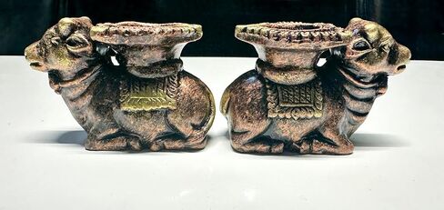2 Pc Set Big Turtle/ Tortoise Decorated Wax Filled Clay Dia for Diwali Puja Pooja Handmade | Terracotta Earthen Diya Handpainted Antique Colors | Vilakku Oil Lamp | Natural Mitti Diya | Indian Gift in Saudi Arabia