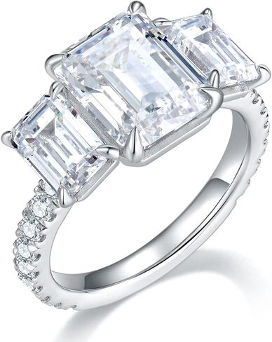 Bo.Dream Promise Rings for Her Emerald/Cushion/Radiant Cut 5ct 3-stone Cubic Zirconia Platinum Plated 925 Silver in Kuwait