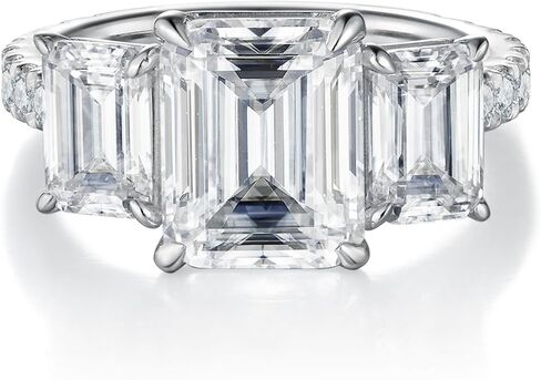 Bo.Dream Promise Rings for Her Emerald/Cushion/Radiant Cut 5ct 3-stone Cubic Zirconia Platinum Plated 925 Silver in Kuwait