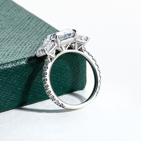 Bo.Dream Promise Rings for Her Emerald/Cushion/Radiant Cut 5ct 3-stone Cubic Zirconia Platinum Plated 925 Silver in Kuwait