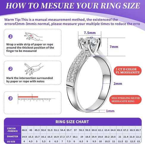 Moissanite Engagement Ring 1CT/2CT D Colour Excellent Round Cut Moissanite Rings Sterling Silver Promise Anniversary Ring for Women in Saudi Arabia