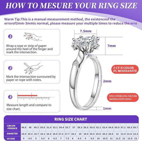 Moissanite Engagement Ring 1CT/2CT D Colour Excellent Round Cut Moissanite Rings Sterling Silver Promise Anniversary Ring for Women in Saudi Arabia