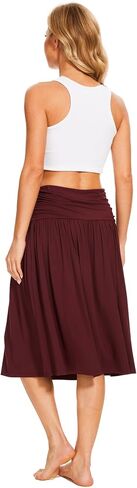 Bamboo Viscose Skirts for Women Knee Length Flowy Ruched High Waist Knit A-Line Casual Summer Skirt with Pockets in Kuwait