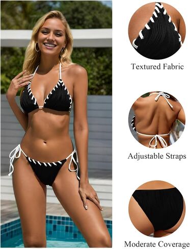 Women's Two Piece Swimsuit Color Block Bathing Suits Halter Triangle String Bikini Sets in Saudi Arabia