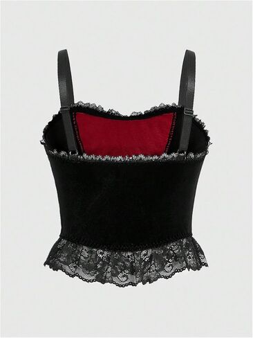 SOLY HUX Women's Gothic Lace Up Cami Top Y2k Punk Sleeveless Velvet Corset Bustier Crop Tops in Saudi Arabia
