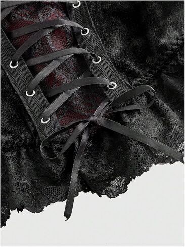 SOLY HUX Women's Gothic Lace Up Cami Top Y2k Punk Sleeveless Velvet Corset Bustier Crop Tops in Saudi Arabia