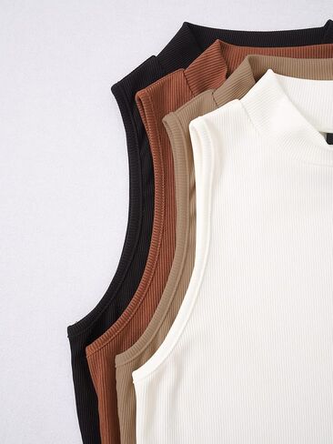 GORGLITTER Women's 4 Piece Mock Neck Ribbed Knit Crop Top Sleeveless Cropped Cami Tank Tops in Saudi Arabia