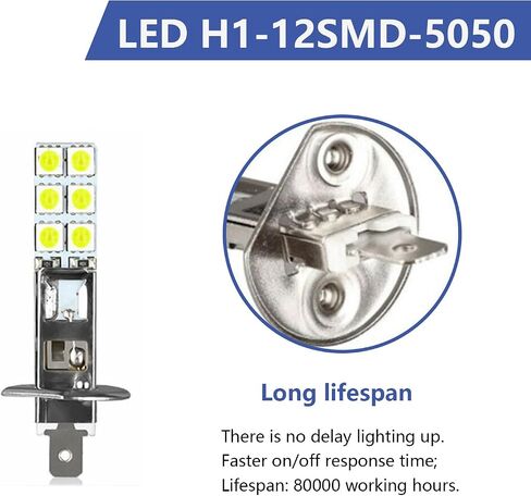4 قطع مصابيح ضباب LED للسيارة H1، 2.4 بوصة × 0.4 بوصة معدنية فائقة السطوع 12SMD-5050 رقاقة التوصيل والتشغيل مصابيح LED منخفضة الشعاع، مصباح إضاءة قيادة عالمي مقاوم للماء 12 فولت لشاحنات السيارات وسيارات الدفع الرباعي (الضوء الأبيض) in Kuwait