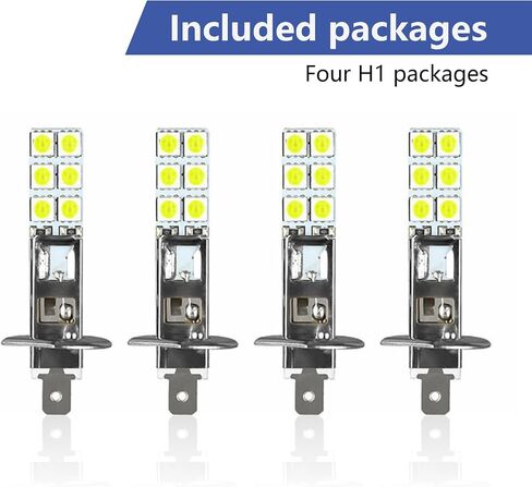 4 قطع مصابيح ضباب LED للسيارة H1، 2.4 بوصة × 0.4 بوصة معدنية فائقة السطوع 12SMD-5050 رقاقة التوصيل والتشغيل مصابيح LED منخفضة الشعاع، مصباح إضاءة قيادة عالمي مقاوم للماء 12 فولت لشاحنات السيارات وسيارات الدفع الرباعي (الضوء الأبيض) in Kuwait