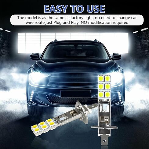 4 قطع مصابيح ضباب LED للسيارة H1، 2.4 بوصة × 0.4 بوصة معدنية فائقة السطوع 12SMD-5050 رقاقة التوصيل والتشغيل مصابيح LED منخفضة الشعاع، مصباح إضاءة قيادة عالمي مقاوم للماء 12 فولت لشاحنات السيارات وسيارات الدفع الرباعي (الضوء الأبيض) in Kuwait
