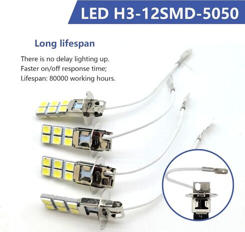 4 قطع مصابيح ضباب LED للسيارة H1، 2.4 بوصة × 0.4 بوصة معدنية فائقة السطوع 12SMD-5050 رقاقة التوصيل والتشغيل مصابيح LED منخفضة الشعاع، مصباح إضاءة قيادة عالمي مقاوم للماء 12 فولت لشاحنات السيارات وسيارات الدفع الرباعي (الضوء الأبيض) in Kuwait