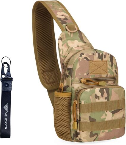 Tactical Chest Sling Bag with Bottle Holder & Key Ring Strap, Military Water Repellent Molle Camouflage Backpack (Wood Camo) in Saudi Arabia