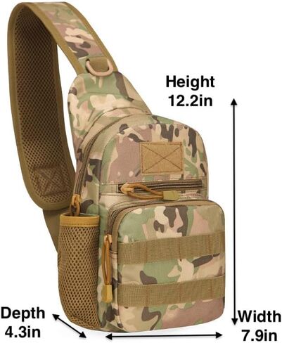 Tactical Chest Sling Bag with Bottle Holder & Key Ring Strap, Military Water Repellent Molle Camouflage Backpack (Wood Camo) in Saudi Arabia