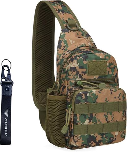 Tactical Chest Sling Bag with Bottle Holder & Key Ring Strap, Military Water Repellent Molle Camouflage Backpack (Wood Camo) in Saudi Arabia