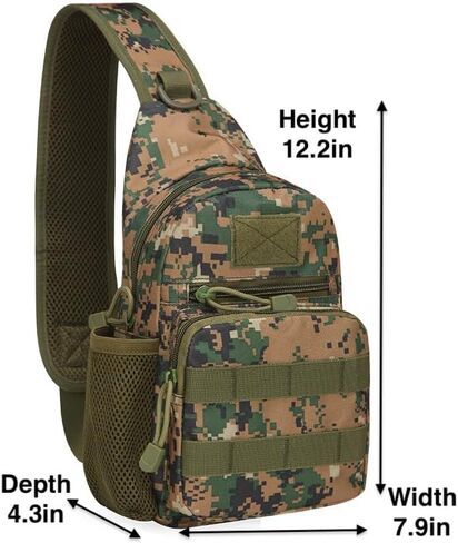 Tactical Chest Sling Bag with Bottle Holder & Key Ring Strap, Military Water Repellent Molle Camouflage Backpack (Wood Camo) in Saudi Arabia