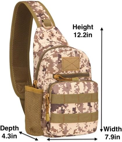 Tactical Chest Sling Bag with Bottle Holder & Key Ring Strap, Military Water Repellent Molle Camouflage Backpack (Wood Camo) in Saudi Arabia