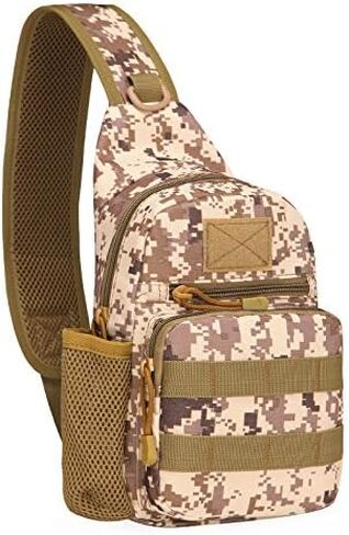 Tactical Chest Sling Bag with Bottle Holder & Key Ring Strap, Military Water Repellent Molle Camouflage Backpack (Wood Camo) in Saudi Arabia