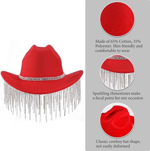 المرأة حجر الراين راعية البقر قبعة واسعة حافة الماس بريق الغربية قبعة رعاة البقر بلينغ راعية البقر قبعة للنساء مع شرابة in Kuwait