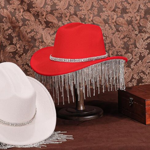 المرأة حجر الراين راعية البقر قبعة واسعة حافة الماس بريق الغربية قبعة رعاة البقر بلينغ راعية البقر قبعة للنساء مع شرابة in Kuwait
