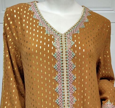 Muslim Abaya Dresses for Women V Neck Kaftan Islamic Prayer Robe Embroidered Bronzing Dress Holiday Evening Dress in Saudi Arabia