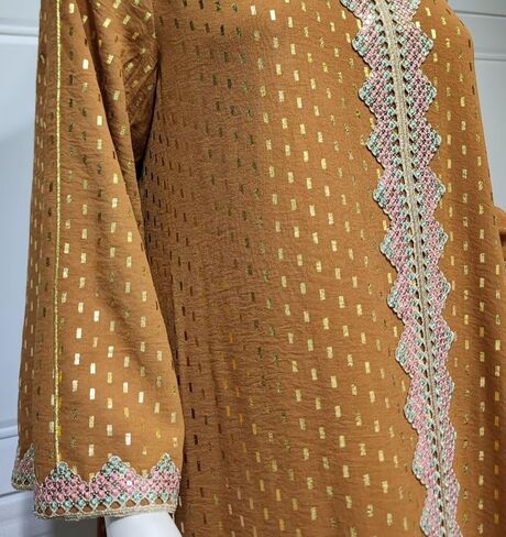 Muslim Abaya Dresses for Women V Neck Kaftan Islamic Prayer Robe Embroidered Bronzing Dress Holiday Evening Dress in Saudi Arabia