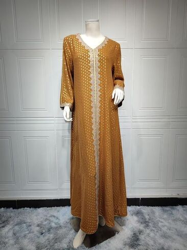 Muslim Abaya Dresses for Women V Neck Kaftan Islamic Prayer Robe Embroidered Bronzing Dress Holiday Evening Dress in Saudi Arabia