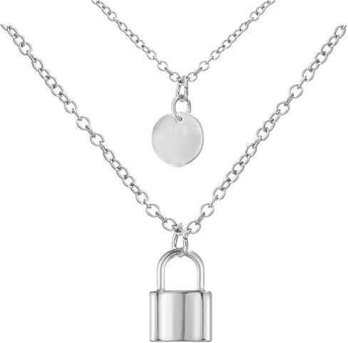 Frodete 2Psc Y Lock Pendant Necklace Punk Long Multilayer Chain Personality Padlock Jewelry for Women in Saudi Arabia