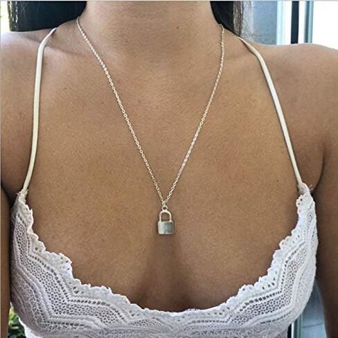 Frodete 2Psc Y Lock Pendant Necklace Punk Long Multilayer Chain Personality Padlock Jewelry for Women in Saudi Arabia
