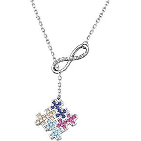 BNQL Autism Awareness Puzzle Lariat Necklace Motivational Autism Gift (Y necklace)