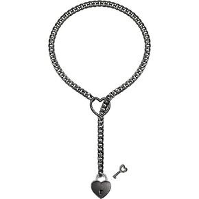 Heart Slip Chain Necklace, Lock and Key Necklace, Heart Shaped O-Ring Pendant Y-Necklace Heart Chunky Punk Cuban Adjustable Lariat Long Necklaces for Women Jewelry Gifts