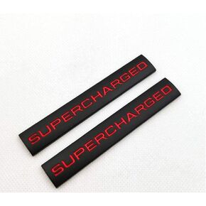 2Pcs 3D Raised Supercharged Logo Car Emblem Premium Auto Badge Rear Trunk Sticker Side Decal (Black red)