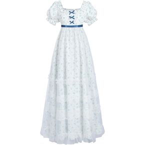 NSPSTT White Regency Dress Costume Floral Victorian Dress 1800s Daphne Costume