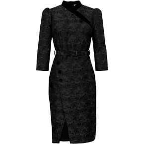 CHIC STAR Womens Embossed Jacquard Buttons Dress