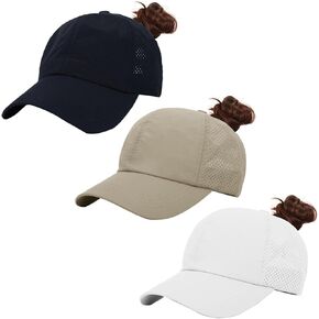 MULIMU 3 Pack Womens Criss Cross Ponytail Baseball Cap High Messy Bun Ponycap Adjustable Quick Drying Sports Hats Black