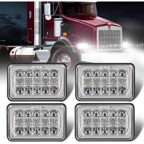 SPL Upgraded 60W 4x6 Inch LED Headlights with DRL for H4651 H4652 H4656 H4666 H6545 Freightliner Kenworth Peterbilt International Volvo Sterling Western Star Mack(Black 4Pcs)