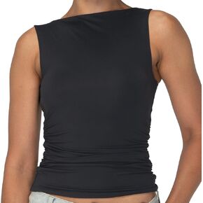 Sunzel Womens T Shirts Slim Fit Double Lined Basic Sleeveless Tank Top with Boat Neck & Side Ruched Design