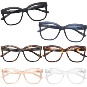 6 Pack Oprah Style Reading Glasses for Women Men,Blue Light Blocking Oversized Square Computer Readers Spring Hinge