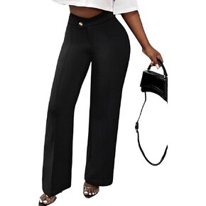 Floerns Women's Causal High Waist Pants Straight Leg Work Dress Trousers