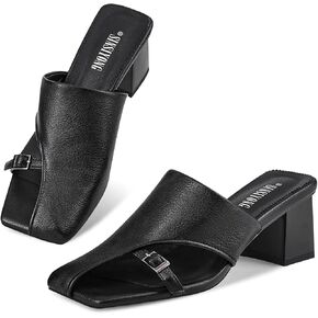 Women Heeled Mules Half-Toe Block Heel Sandals Comfortable Pumps